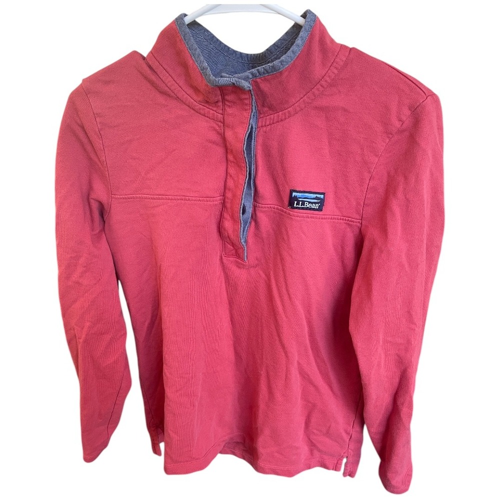 L.L. Bean Coral Pink Lightweight Pullover Button Neck Sweatshirt Top M